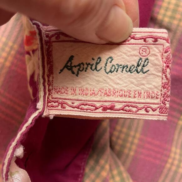 April Cornell Tablecloth 46" Square 2000 Burgundy Floral Plaid Cotton Card Table - Picture 3 of 8